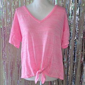 John + Jenn Pink Marl Short Sleeve Tie Front Top